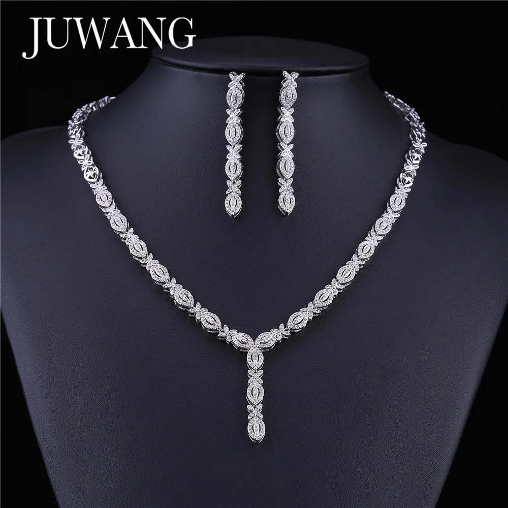 

JUWANG 2020 новые модные роскошные свадебные комплекты ювелирных изделий для женщин с кубическим цирконием ожерелье серьги Свадебные вечерние ...