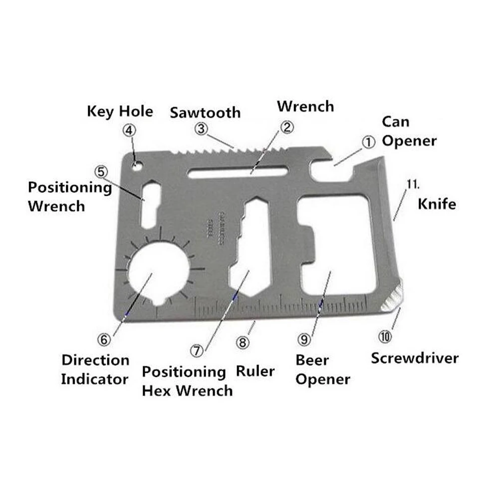Multi Tools 11 in 1 Multifunction Outdoor Hunting Survival Camping Pocket Military Credit Card Knife Silver Multitool
