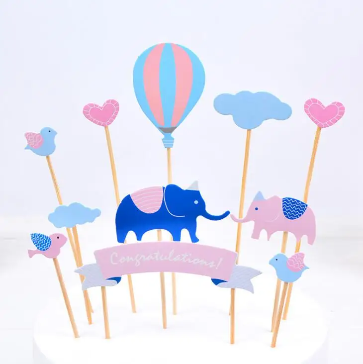 Elephant Многоцветные кекс торт фигурка для торта флаги двойные палочки для семьи день рождения приборы для декорации выпечки - Цвет: Elephant