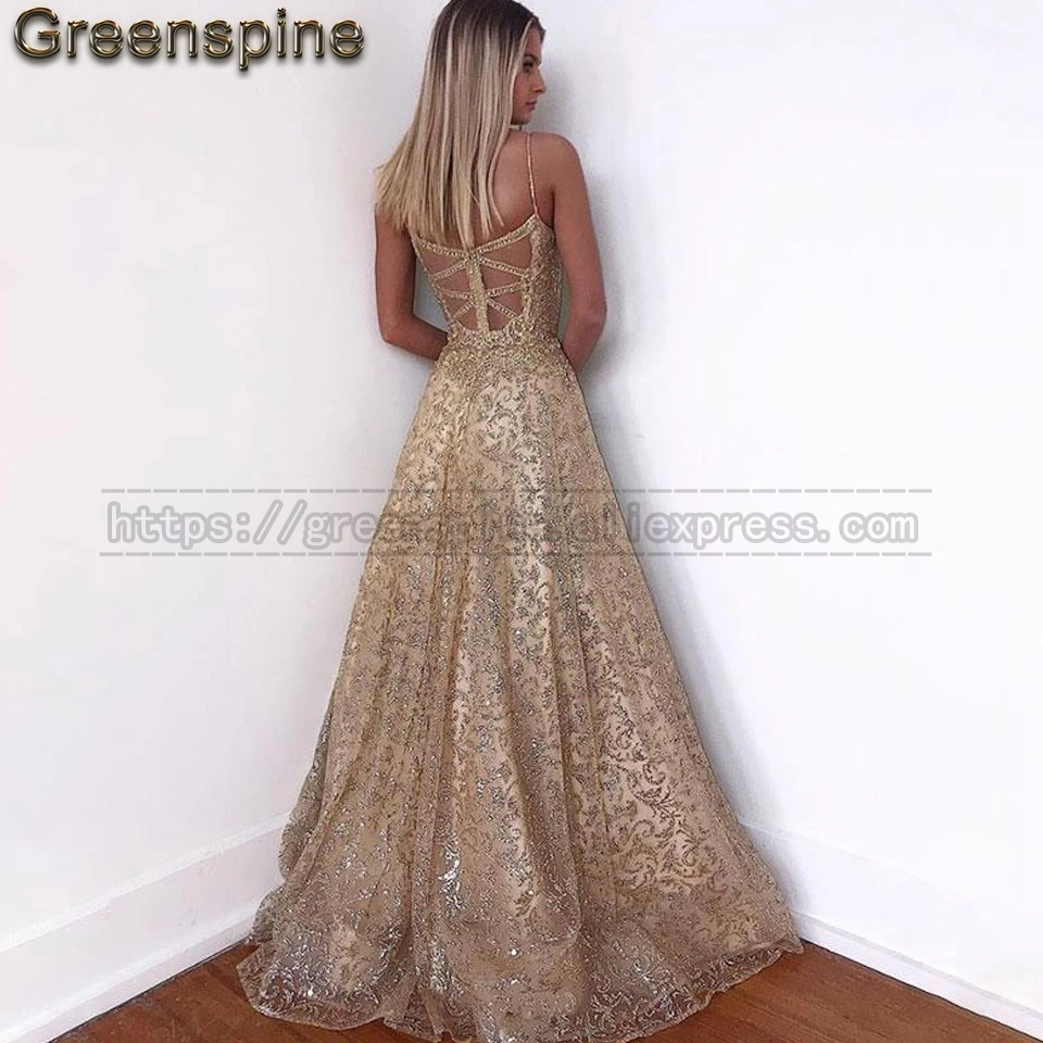 Шикарное блестящее Золотое платье для выпускного вечера 2019 элегантное женское