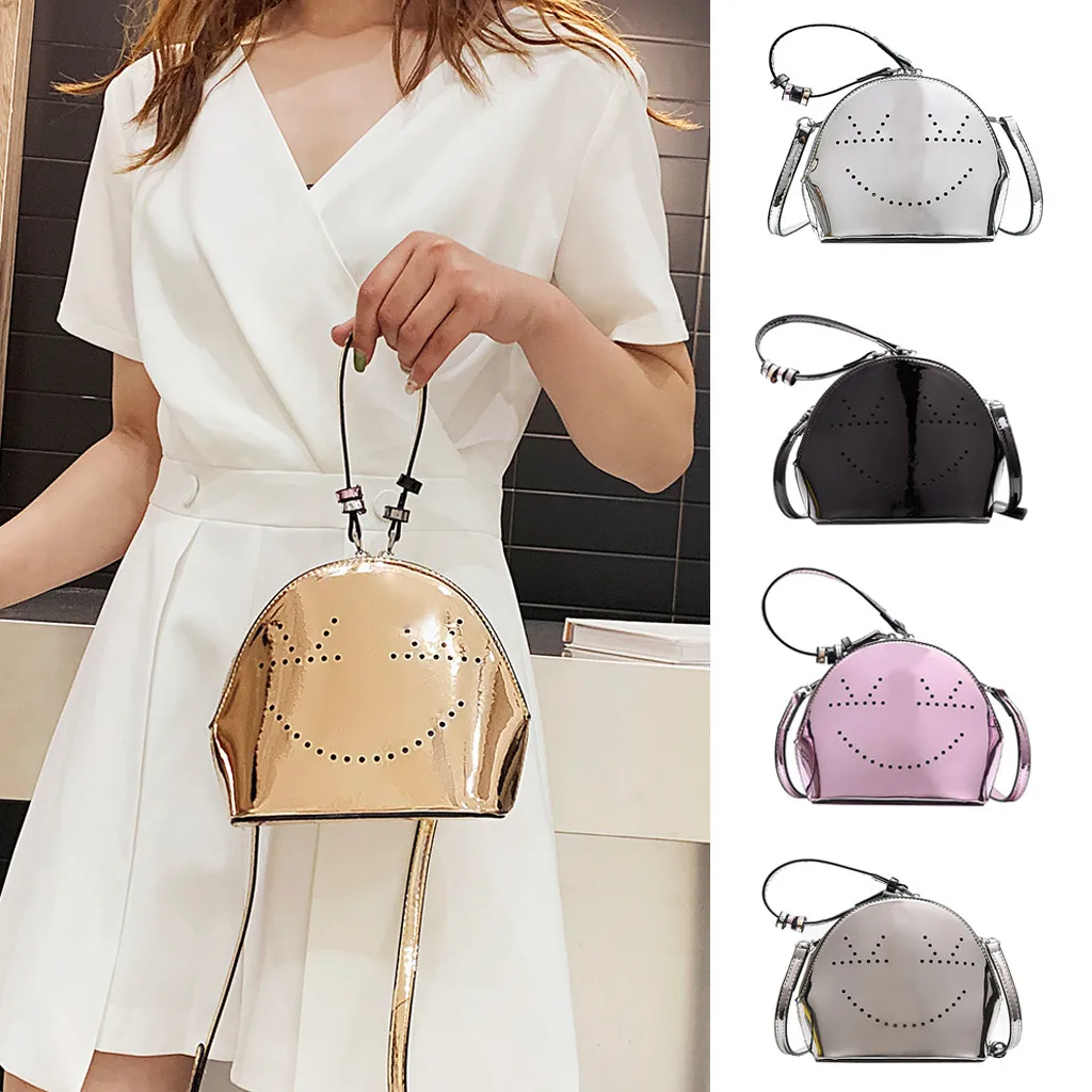 Женская сумка на плечо в горошек со смайликом кожаная через с бисером женские