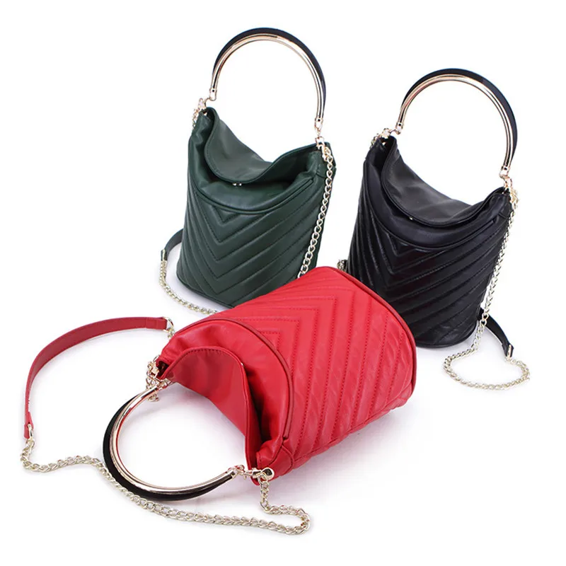 2019 New Fashion Trend Metal Chain Genuine Leather Bag Diamond Lattice Shoulder Luxury Handbags Women Bags Designer | Багаж и сумки