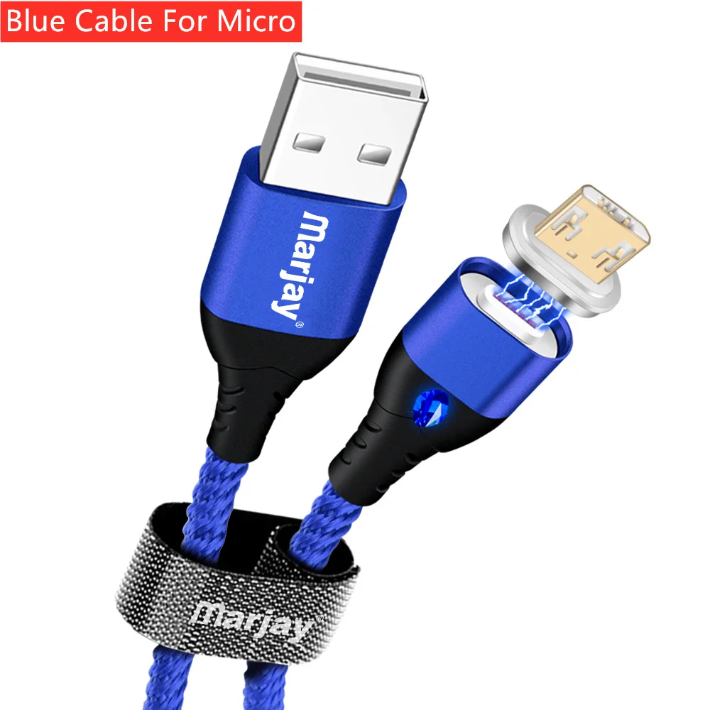 Marjay Магнитный usb-кабель для iphone X Xs Max 3A быстрой зарядки Тип C Магнит Micro USB кабель для samsung S8 S9 Xiaomi huawei - Цвет: Blue For Micro