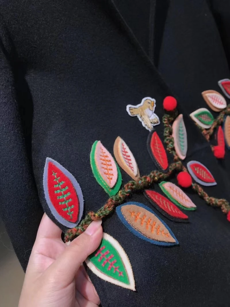 Шерстяное пальто, модное, новое, трехмерная вышивка, ropa mujer invierno vadim, элегантное, темпераментное, длинное, зимнее, Женское пальто
