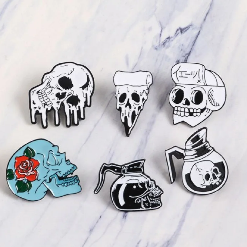 Exquisite fashion new teapot skull cowboy badge Terrorist pizza rose flower brooch gift men's ladies universal | Украшения и