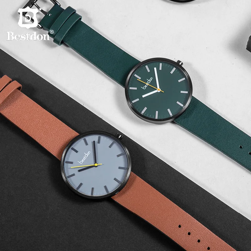 

Bestdon Large Dial Sports Watch Men Hip Hop Style Brand Green Wristwatch Waterproof Leather Luxury Quartz Watches With Gifts Box