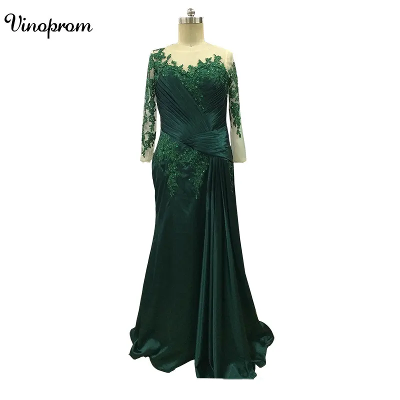 Открытая спина для матери дневника с длинным рукавом кружевные бисерные зеленые