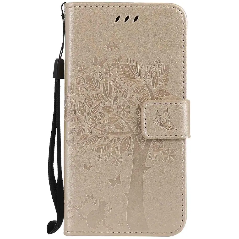 Gold Чехол-книжка с кошкой и деревом из искусственной кожи для samsung Galaxy J1 J2 J3 J5 J7 Prime Ace Pro - Цвет: Gold