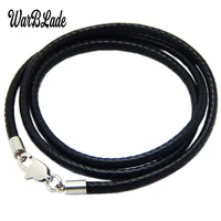 warblade 1 5mm 2mm 3mm leather cord black necklace chain stainless steel lobster clasp connector round waxed rope for men women