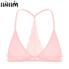 Мужское нижнее белье iiniim, бюстгальтер, экзотические майки, Прозрачная Кружевная Y-образная спина, без косточек, без подкладки, треугольный бюстгальтер, Топ