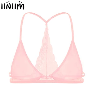 Мужское нижнее белье iiniim, бюстгальтер, экзотические майки, Прозрачная Кружевная Y-образная спина, без косточек, без подкладки, треугольный бюстгальтер, Топ