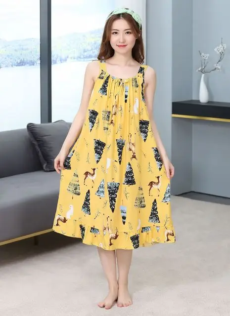 Style 2 Большие женские хлопковые тонкие ночные рубашки, Женская длинная одежда для сна, летние свободные пижамы без рукавов для девочек, ночные рубашки - Цвет: Style 2