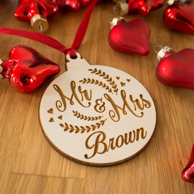 Personalized Christmas Ornament Rustic Laser Engraved Gift for Husband wedding | Дом и сад