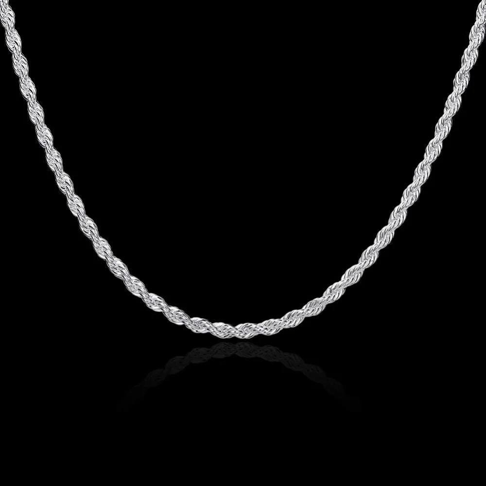 N067 Top Quality Silver Plated & Stamped 925 4mm rope chains necklace for men silver 16-24 inches women necklaces | Украшения и