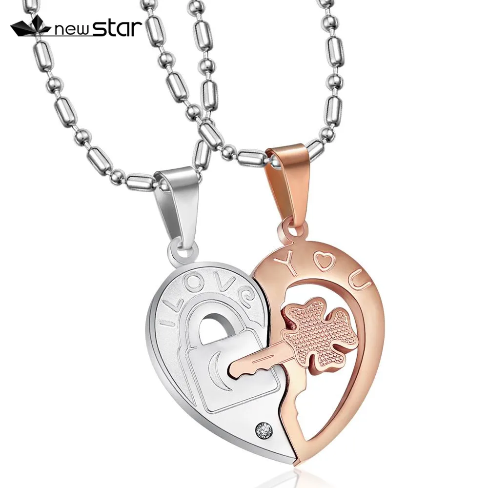 Love You Romantic Stainless Steel Half Heart Couple Pendants Necklaces Key Lock Promise Jewelry Gift | Украшения и аксессуары
