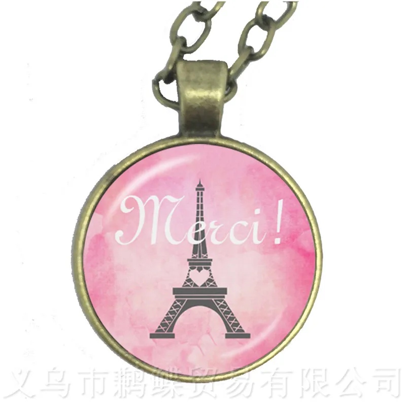 

Teachers' Day Necklace Glass Cabochon Pendant Merci Maitresse 25mm Glass Dome Jewlery Sweater chain For Gift