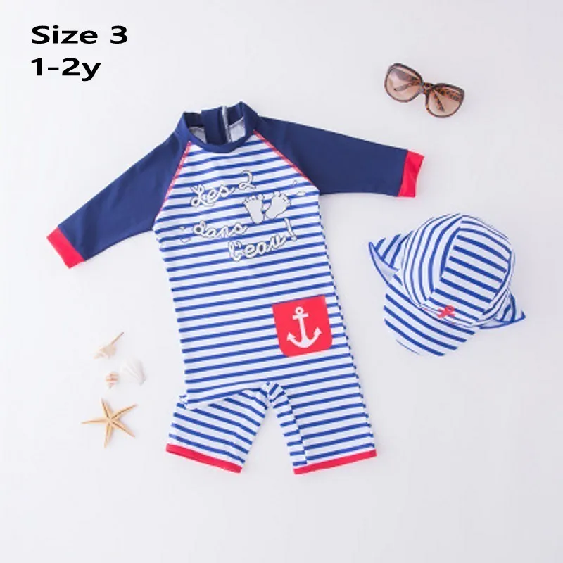 Blue size 3 Купальный костюм с цветочным рисунком для маленьких девочек, купальные костюмы Новинка года, купальный костюм в морскую полоску для девочек и мальчиков, шапочка, 2 предмета, детский купальный костюм - Цвет: Blue size 3
