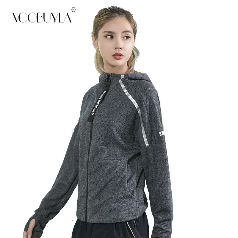 Voobuyla 2019 Spring Zipper Running Jacket Women Hooded Fitness Coat Long Sleeve Sport Yoga With Pocket Sportswear | Спорт и