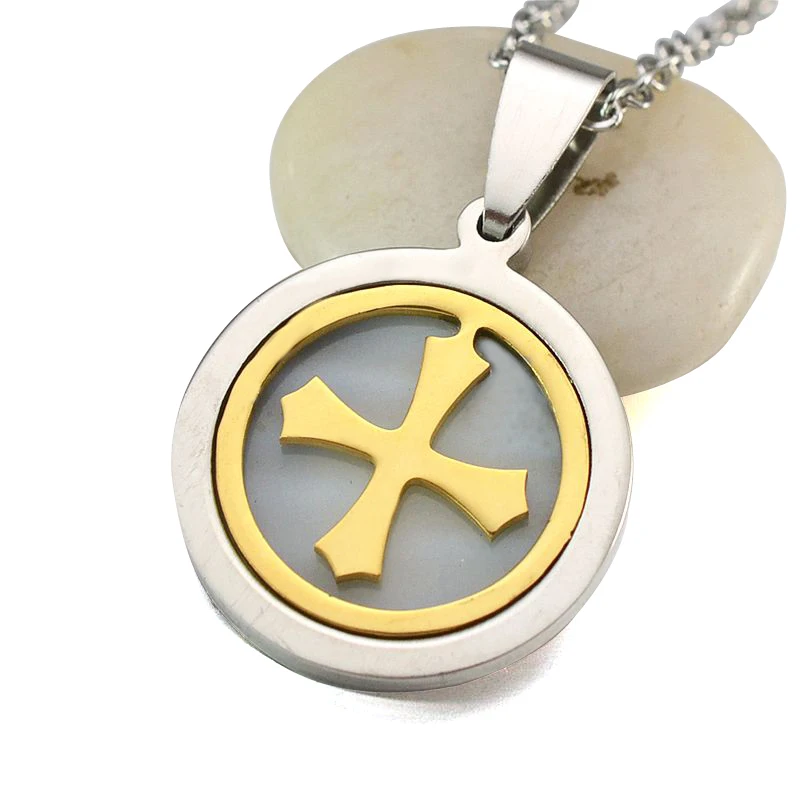 Два золота из нержавеющей стали Крест инкрустированные оболочки круглый