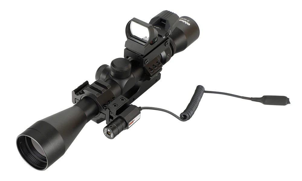 

ohhunt 3-9X40 Hunting Optics Riflescopes Red Laser with Remote Switch Holographic 4 Reticle Sight Combo Tactical Rifle Scope