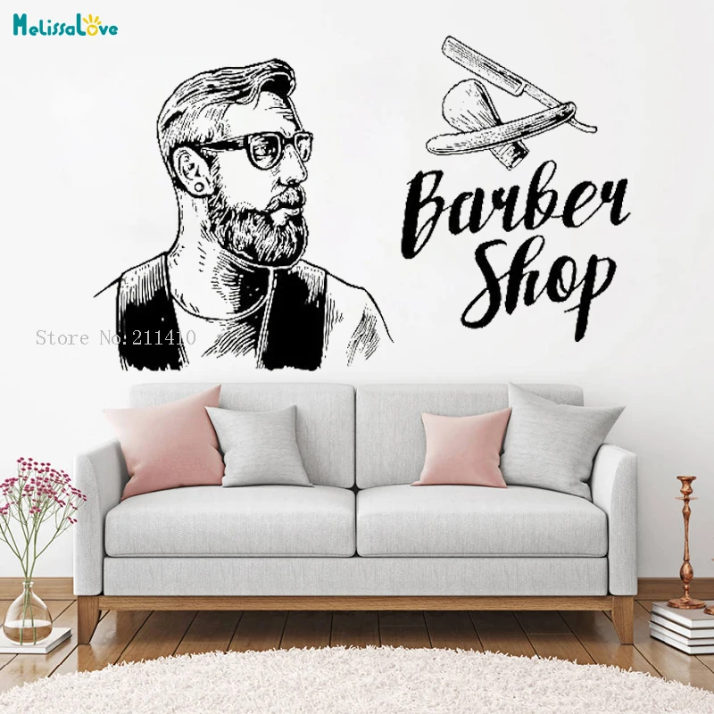 

Hair Design Wall Decals Beauty Salon Face Hair Salon Hairstyle Style Hair Man Beard Barbershop Removable Vinyl Murals YT940