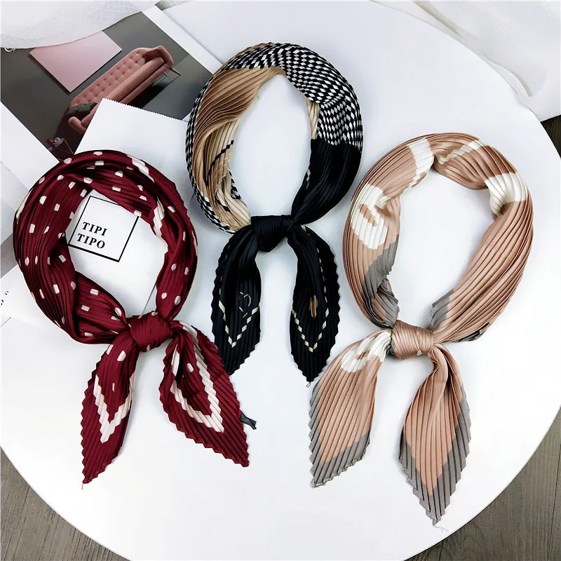 

Pleate Square Wrinkle Satin Scarf Polka Dot Silk Scarf Foulard Femme Snood Elegant Women's Wrap Handkerchief Bandana Accessories