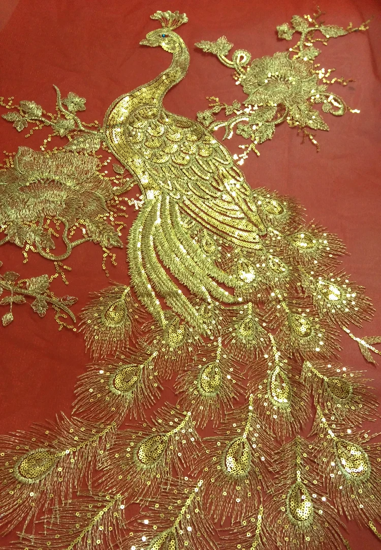 Большой Яркий Золотой Павлин аппликация вышивка нашивки для одежды|embroidery