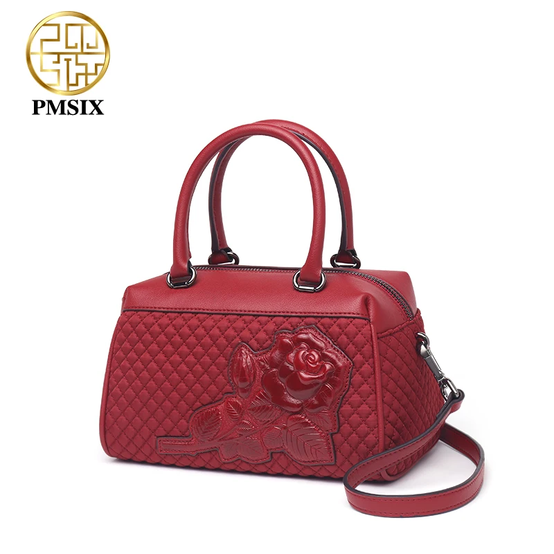 PMSIX 2020 Casual Embossed Floral Canvas Women's Bags With Long Shoulder Straps High Quality Bag Female Red Designer Handbags | Багаж и