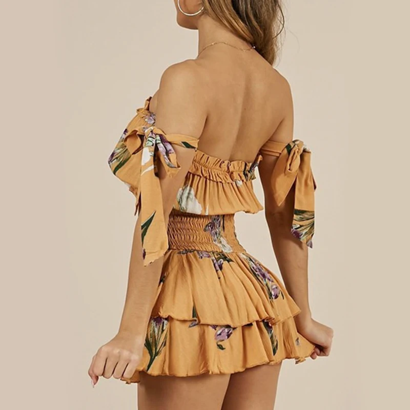 NLW Сексуальная с плеча Boho комбинезон принтом Для женщин 2019 новый летний на