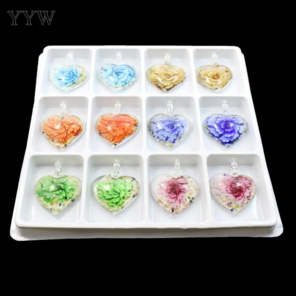 12pcs/Lot Charming Noctilucent Heart Lampwork Glass Pendants For Women 2019 Fashion Flower Charms Necklace Earrings | Украшения и