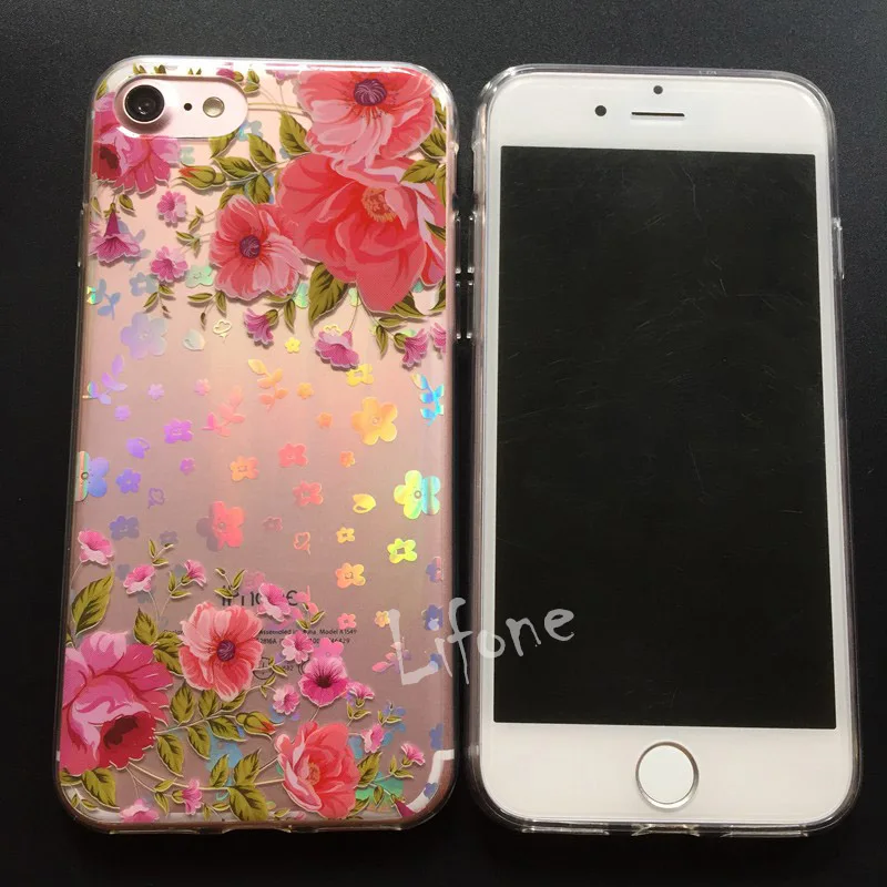Роскошные Лазерная Цветок персика чехол для телефона iPhone 7 Винтаж розы Жесткий