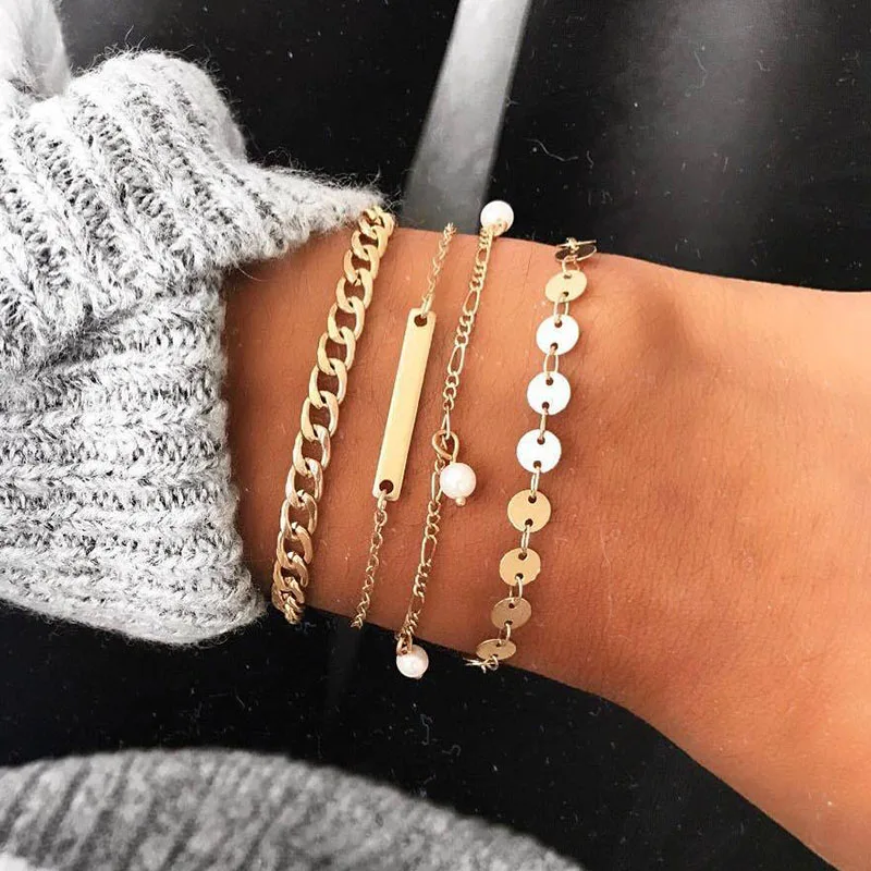 4 шт./компл. цепочка с золотыми звеньями Круглый браслет блестками браслеты для