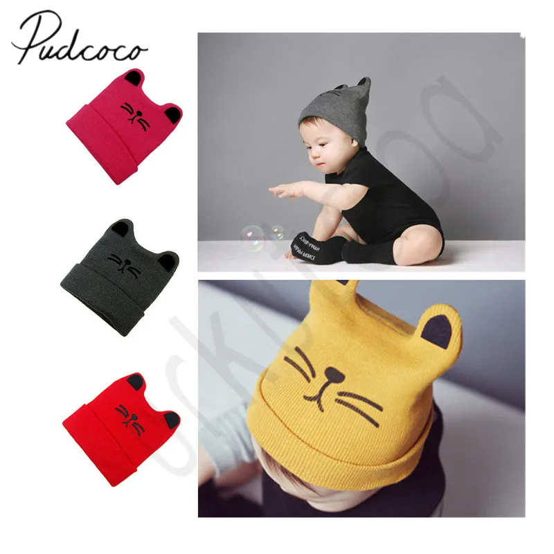 2018 Brand New Soft Cute Cat Infant Toddler Baby Girl Boy Winter Warm Crochet Knit Hat Beanie Lovely Bunny Ear Cotton Cap 0-3T | Детская