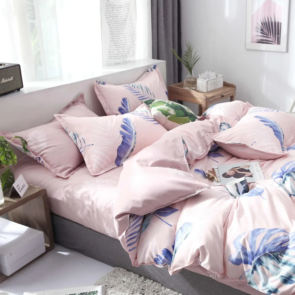 Liv-Esthete/Модный комплект постельного белья с голубым листом и перьями мягкий