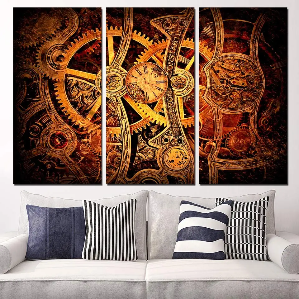 Горячая продажа 3 панели холст Художественная Шестерня заводные тонкие домашние