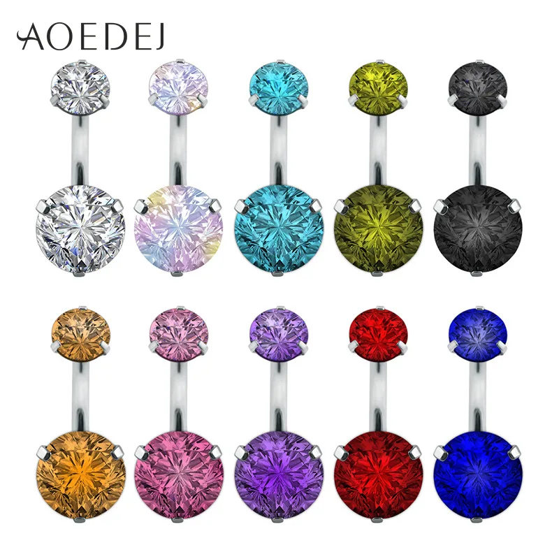 

AOEDEJ 10 Pcs/Lot Double Crystal Belly Button Piercings Set Stainless Steel Navel Piercing Wholesale Cute Navel Rings Heart Star
