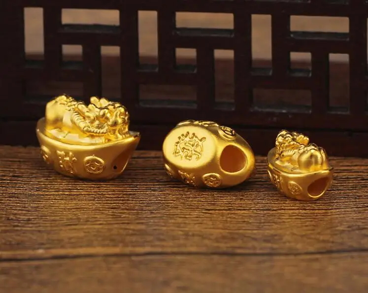 Чистый 24 K подвеска из желтого золота 3D резной YuanBao Pixiu Дракон сын кулон