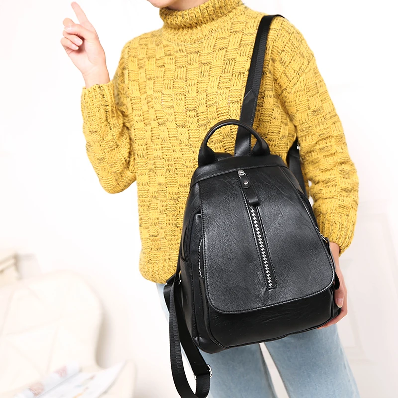

2019 Women Leather Backpack Travel Ladies Softback Sac a Dos Shcool Bags For Teenagers Female Shoulder Bags Mochilas Back Pack