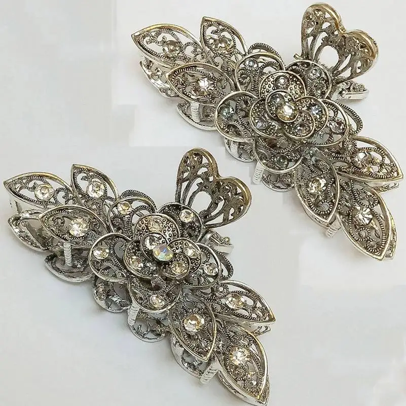 Fashion Rhinestone Crystal Flower Hair Claws Clips Clamps Accessories Retro Women Clamp Barette for bride 9*3.5cm | Украшения и
