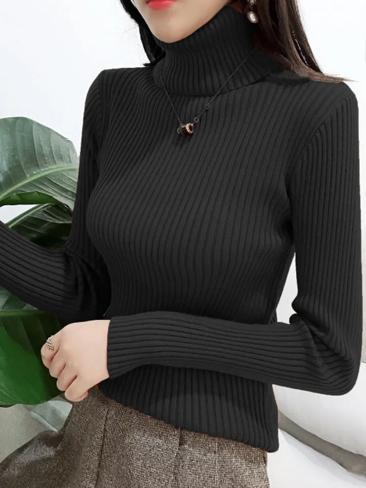 FMFSSOM новый осенне зимний однотонный вязаный женский свитер с высоким воротом
