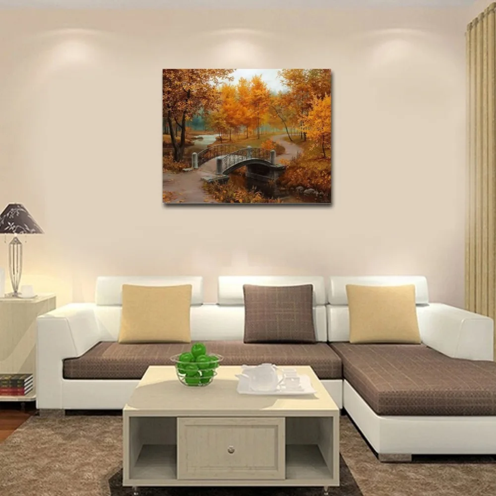 RIHE Autumn Park Diy Painting By Numbers Bridge Oil Cuadros Decoracion Acrylic Paint On Canvas Modern Wall Art Gift | Дом и сад