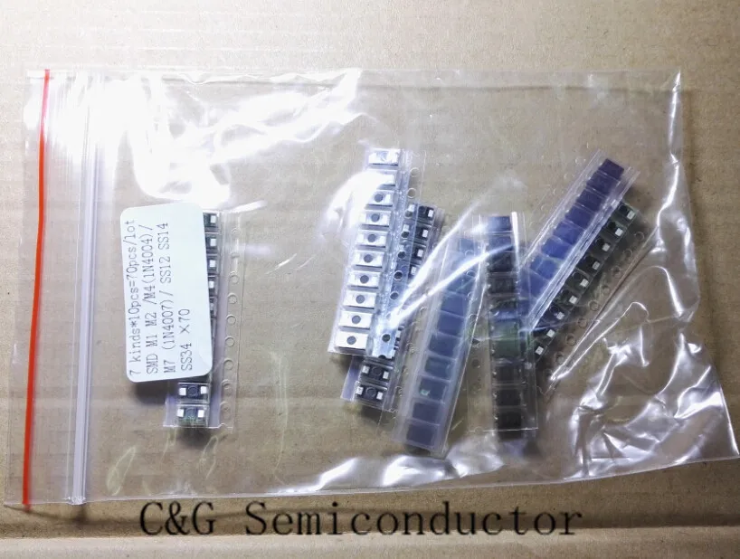 Комплект диодов SMD 7 видов * 10 шт. = 70 шт./лот M1 (1N4001) / M2 (1N4002) /M4(1N4004)/ M7 (1N4007)/ SS12 SS14 SS34|smd