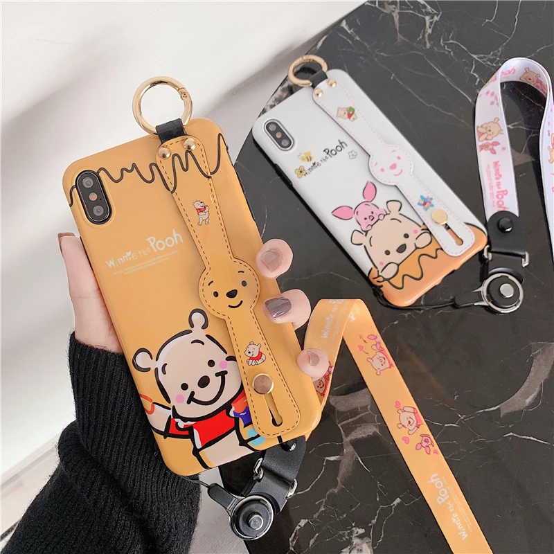 Для iphone XS Max милый Винни запястье Чехол для iphone 8 плюс 7 8 6 6 S плюс Чехол для iphone X XR ремешок мягкий ТПУ чехол