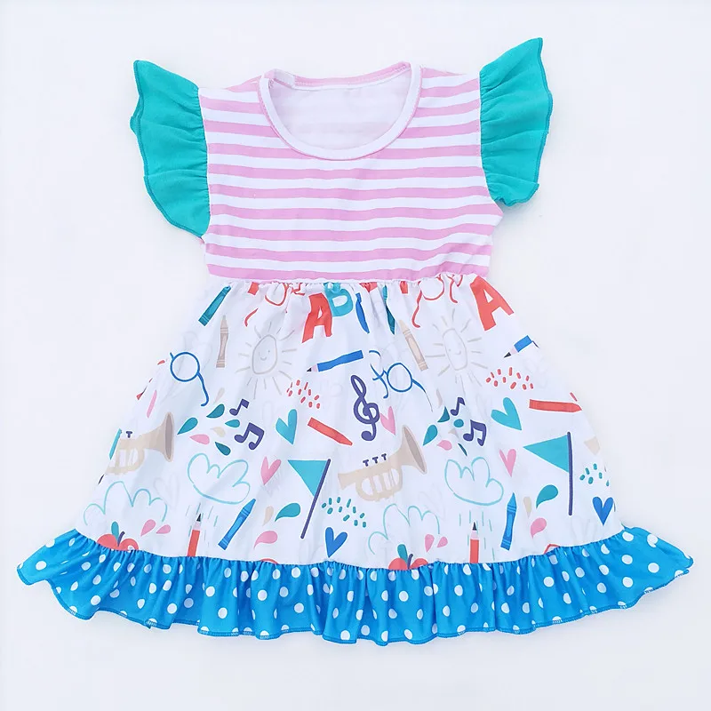 Baby Girls Back to School Summer Fall Dress Clothing Striped Pencil Apple Music Children Dot Milk Silk B | Детская одежда и обувь