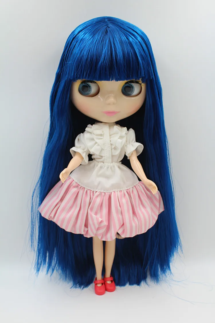 Кукла Blygirl темно-синие прямые волосы Лю Хай, куклы Blyth 30 см, волосы эластичные, кукла 1/6