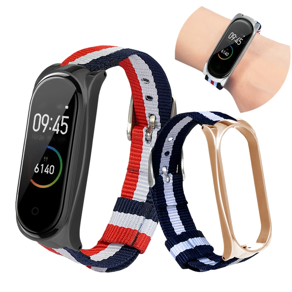 

Ремешок нейлоновый для Mi Band 4 / 3 /5/6, брезентовый браслет с металлическим корпусом для Xiaomi Band 4 / 3 / 6 /5, аксессуары