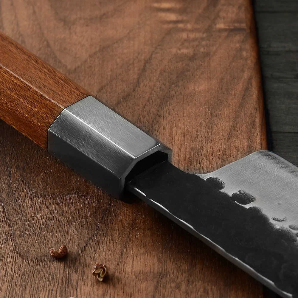 XYj 7 'Ǝ'' ручной Кованый кухонный нож высокий из углеродистой стали кожаный