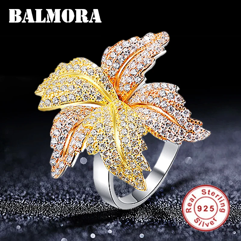 BALMORA Настоящее серебро 925 пробы маргаритки цветы и циркон кольца для женщин Любовник Девушка подарок модные ювелирные изделия Anillos 5,5g кольцо