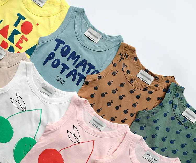 Bobo Choses/ г.; модная летняя детская майка; футболка для мальчиков и девочек; Bobo Chose; топы на бретелях с принтом вишни и яблока