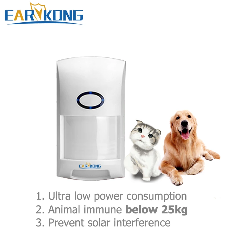433MHz беспроводной Pet Immune инфракрасный детектор сигнализации ниже 25 кг животных Ультра низкое энергопотребление батарея работает более 2 лет